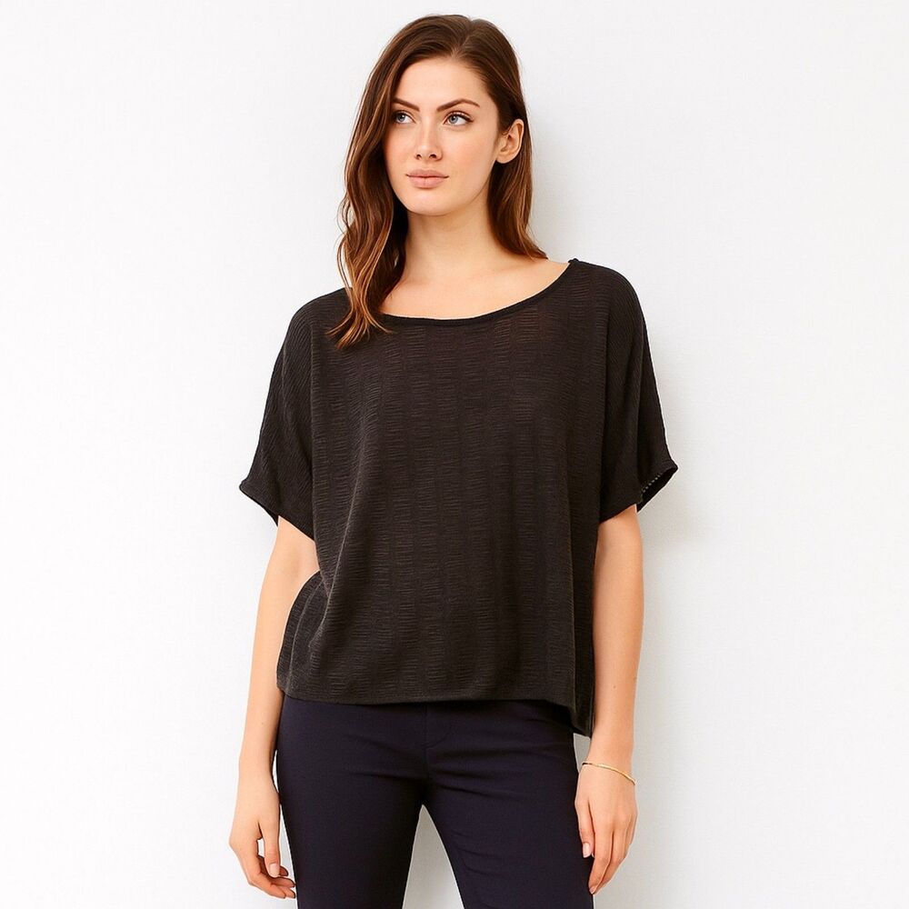 Eileen Fisher Brown Linen Cotton Boxy Semi Sheer Knit Top Lagenlook Blouse